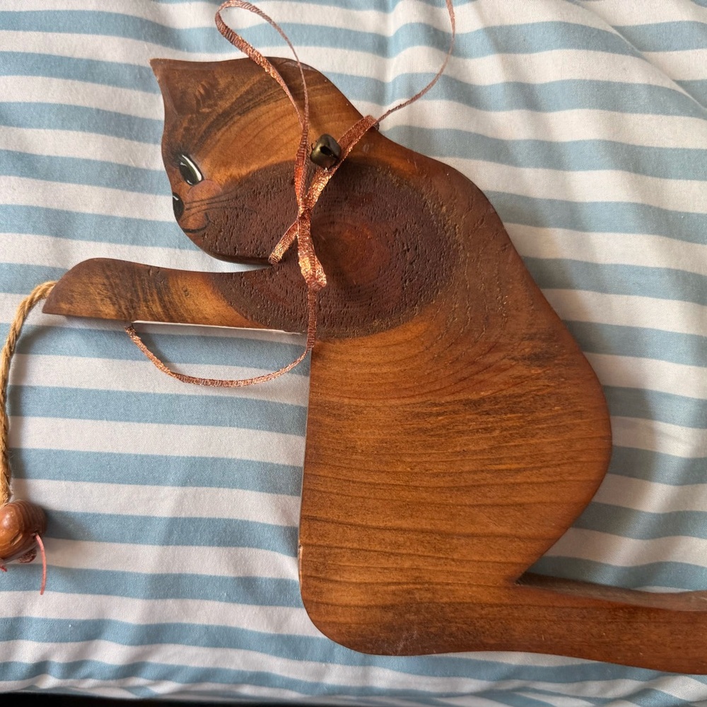 Wooden Cat Wall Decor with Bell